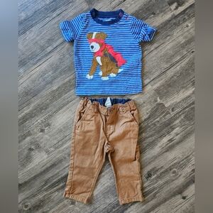 Blue Striped Dog Shirt and Brown Pants Set
